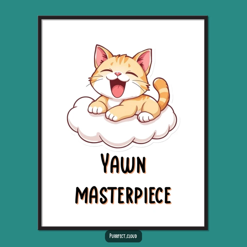 Funny Yawning Cat Digital Art: Playful Cloud Lounger Print - Instant Funny Gift
