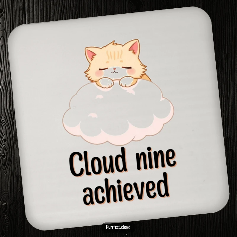 Funny Fluffy Cat Coaster depicting a cat napping on a soft cloud, a humorous and functional home accessory.