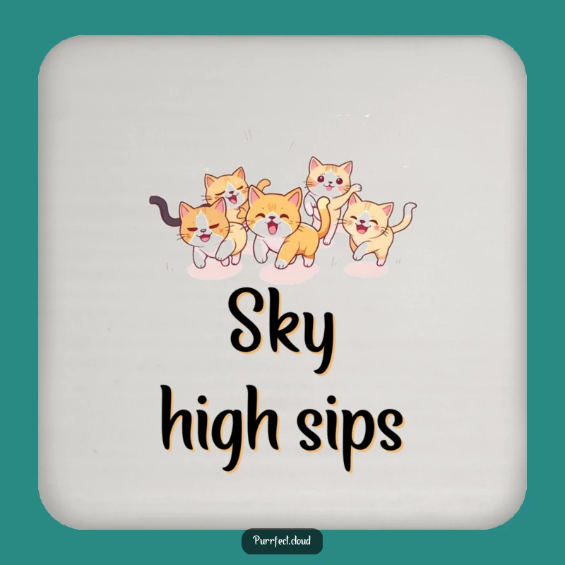 Funny Cat Sky Chase Coasters: Protect Surfaces with Whimsical Feline Art