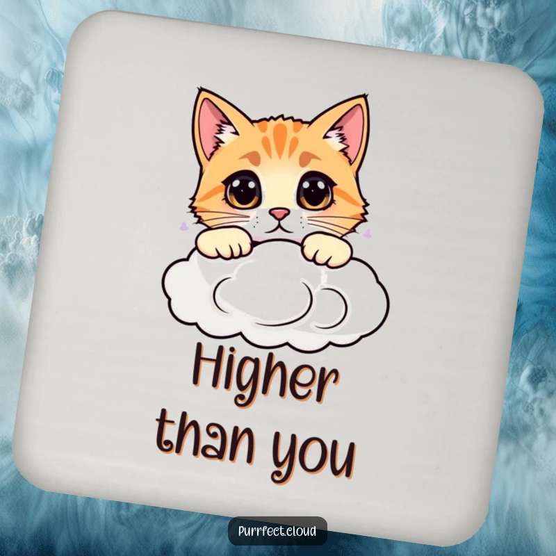 Funny coasters featuring curious cats peeking over clouds, protecting furniture with humorous and cute feline artwork.