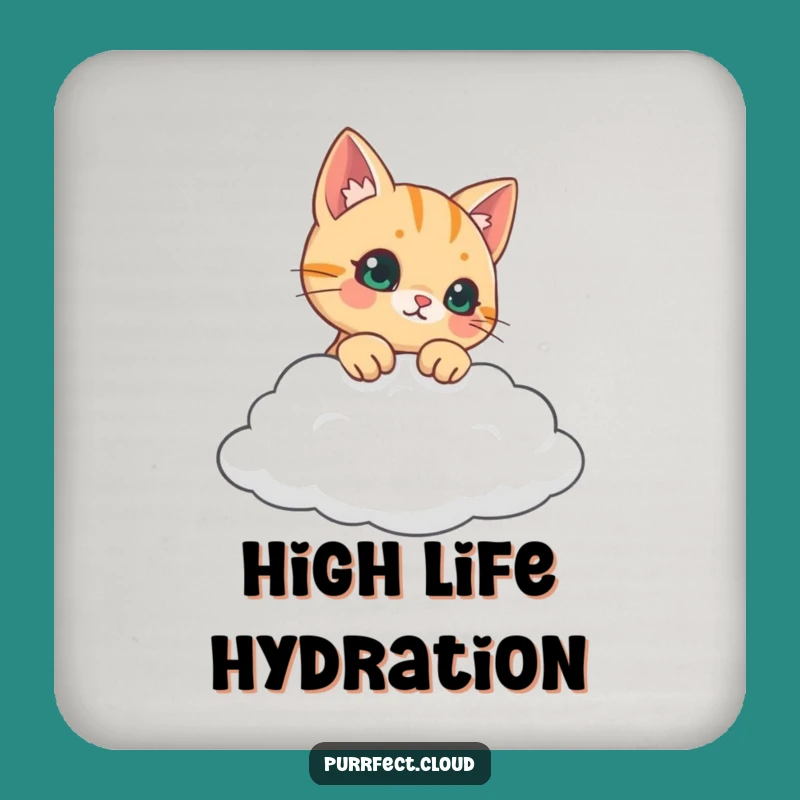 Funny Curious Cat Coaster Set - Cloud Kitty Protect - Humorous Cat Lover Gift