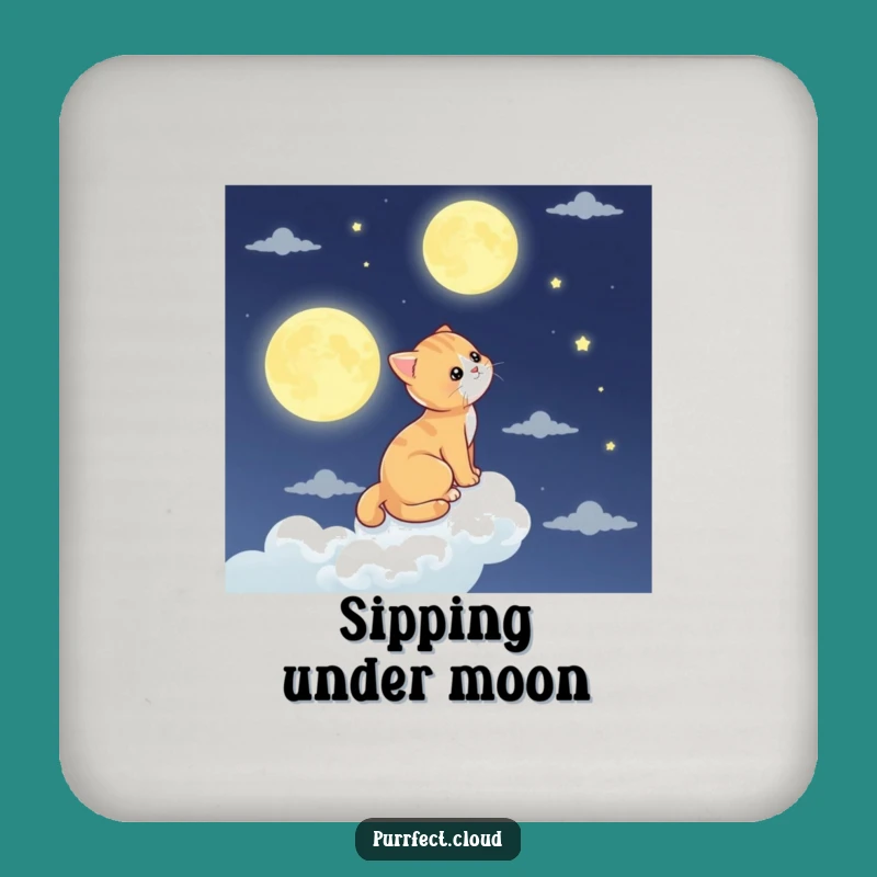Funny Moon Gazing Cat Cloud Coaster - Protect Surfaces with Cosmic Charm