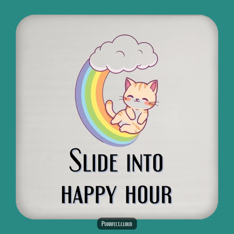 Funny Rainbow Sliding Cat Coaster - Protect Surfaces with Feline Fun