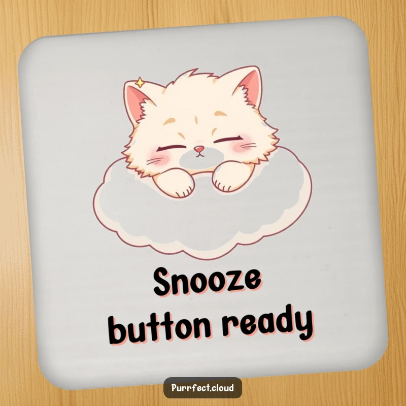 Funny fluffy cat sleeping on a soft cloud, a protective and humorous coaster for drinks.