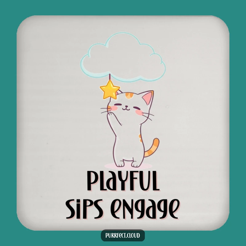 Funny Playful Cat Star Cloud Coaster: Star Chaser Table Gift