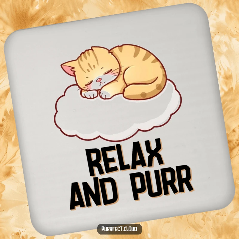 Funny Cat Coaster, a peaceful cat napping on a cloud, providing serene and fun protection for tables, a tranquil accessory.