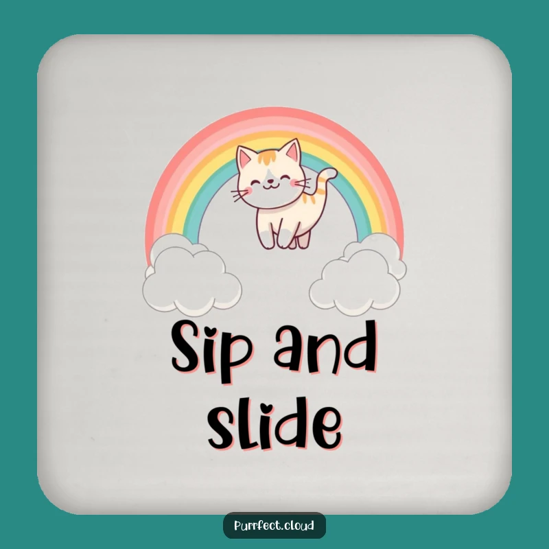 Funny Rainbow Sliding Cat Coasters - Protect Surfaces with Magic