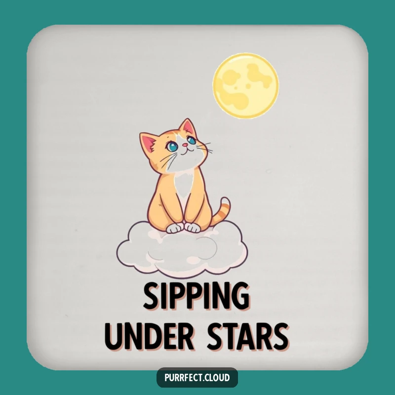 Funny Moon Gazing Cat Coaster: Protect Surfaces With Cosmic Style