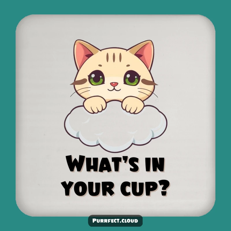 Funny Curious Cat Cloud Coasters (Set of 4): Protect Surfaces with Feline Curiosity Humor