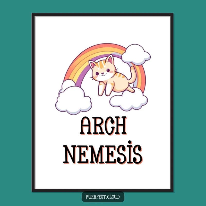 Funny Cat Rainbow Art Print - Whimsical Feline Decor Poster
