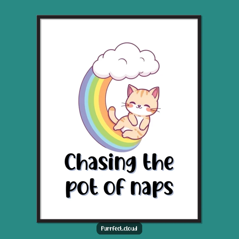 Funny Rainbow Sliding Cat Poster - Joyful Feline Wall Art