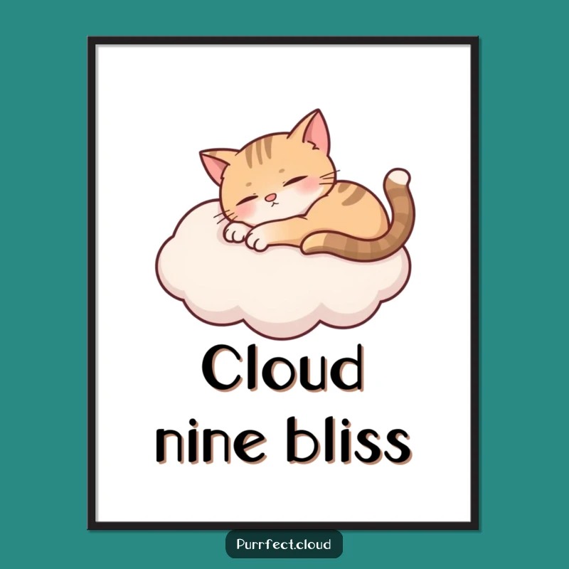Funny Cloud Cat Peek Poster - Curious Feline Wall Art Gift