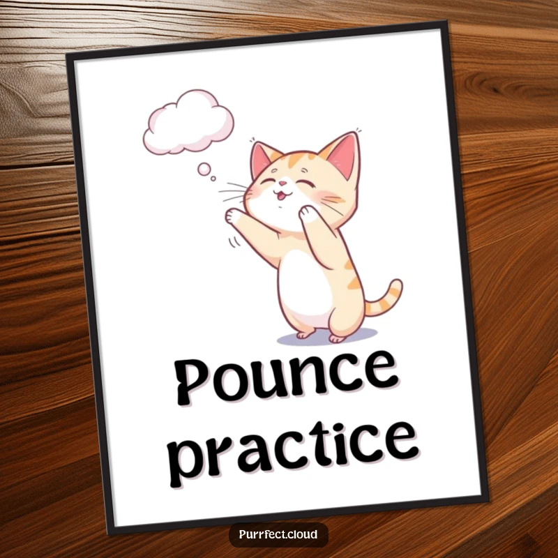 Funny cat poster illustrating a playful cat reaching out to gently bat a delicate wisp of cloud.