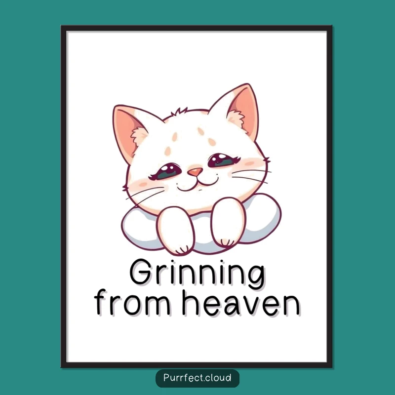 Funny Cat Cloud Poster: Mischievous Grin Art Print, Perfect Gift