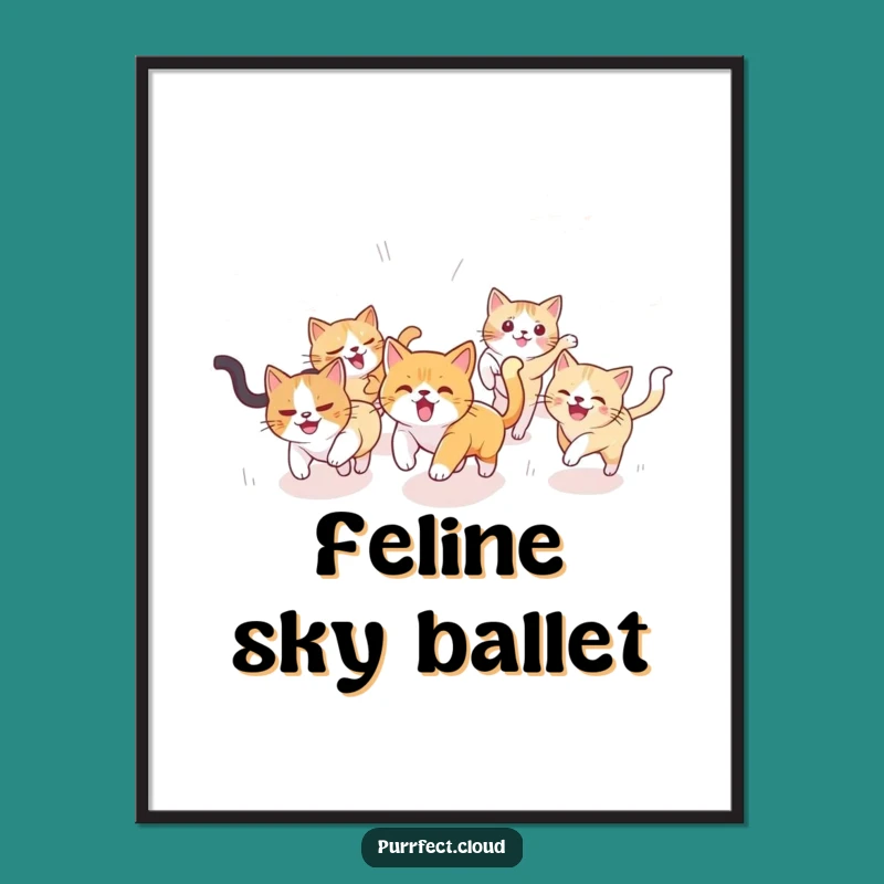 Funny Cat Sky Chase Poster: Bring Whimsical Feline Joy to Your Walls