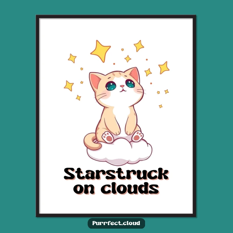 Funny Cat Star Gazing Wall Art - Amazed Decor Gift