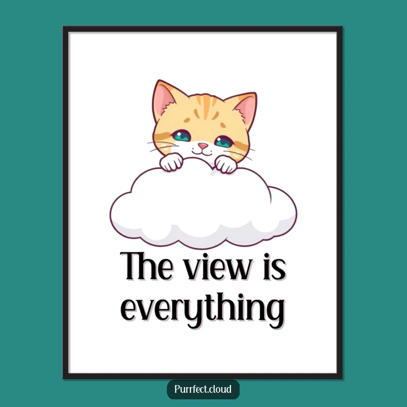 Funny Curious Cat Poster: Peeking Kitty Cloud Art - Engaging Funny Gift