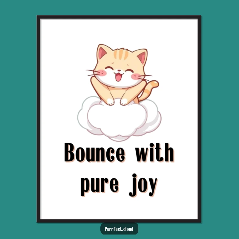 Funny Kawaii Cat Cloud Poster: Wall Art of Bouncing Feline Fun, Charming Funny Gift