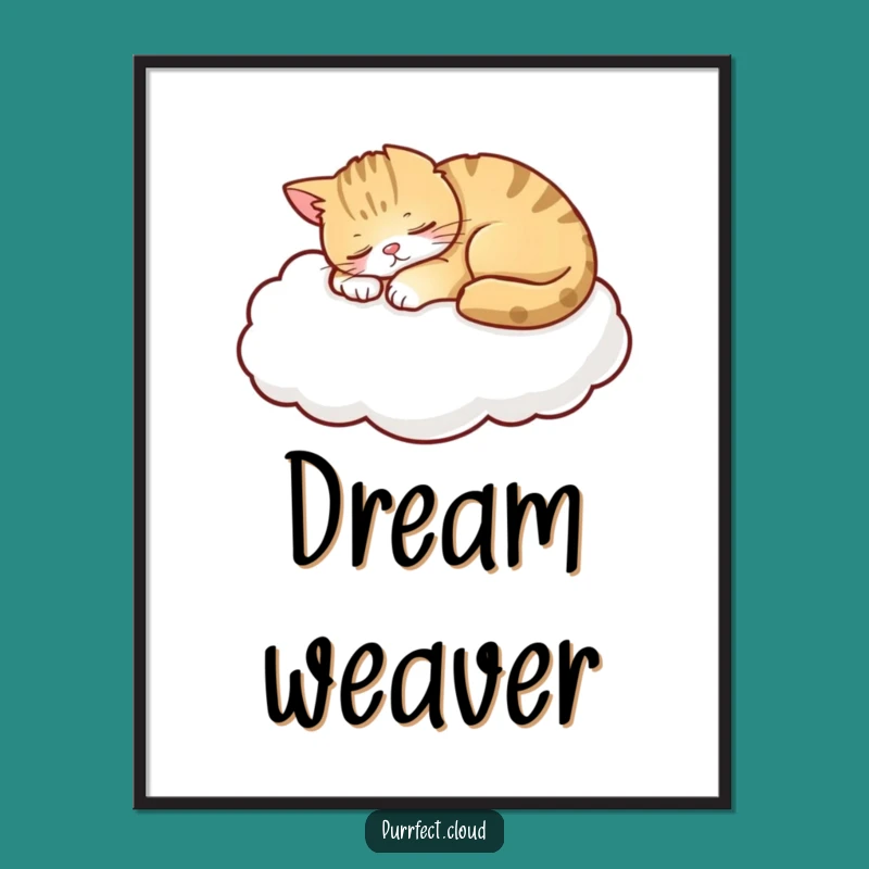 Funny Peaceful Cat Cloud Poster - Dreamy Cartoon Wall Art
