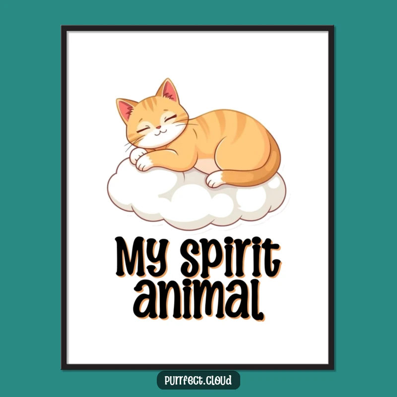 Funny Relaxed Cat Cloud Poster - Whimsical and Hilarious Wall Art Gift