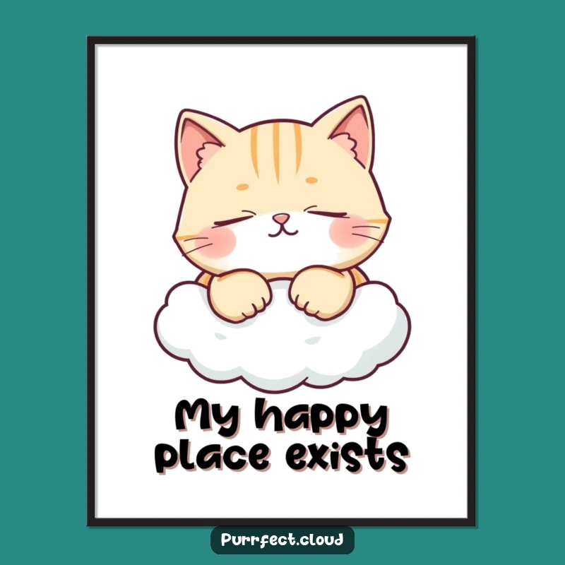 Funny Contented Cat Cloud Poster: Bring Blissful Feline Vibes Home