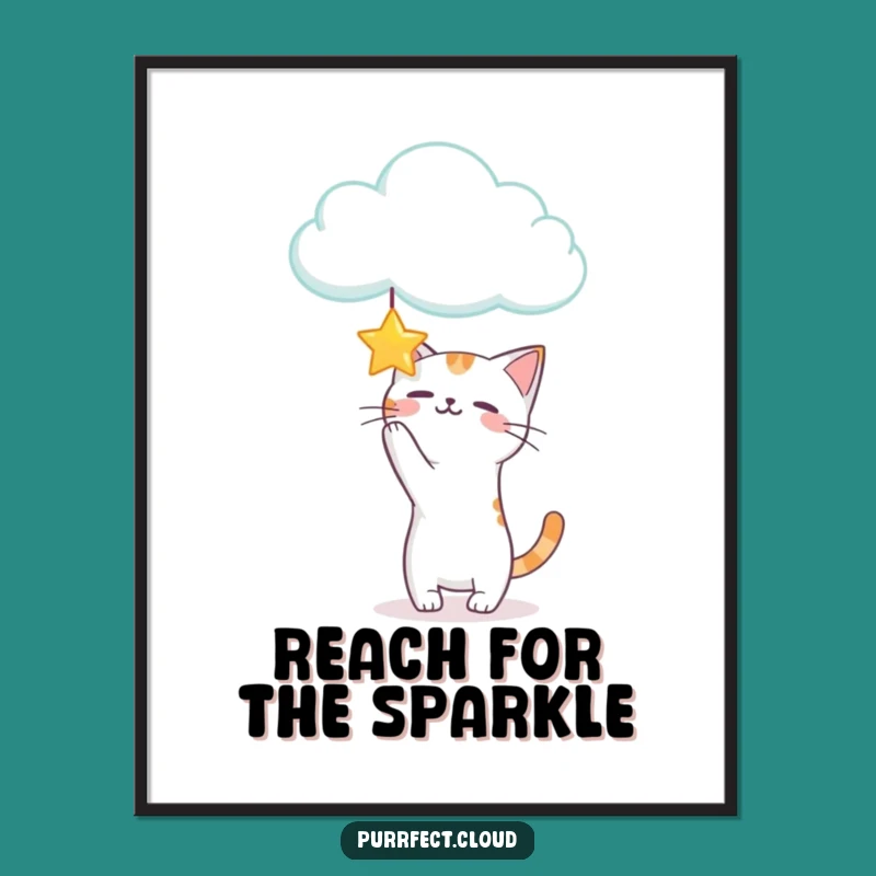 Funny Playful Cat Star Cloud Poster: Whimsical Kitty Art Gift