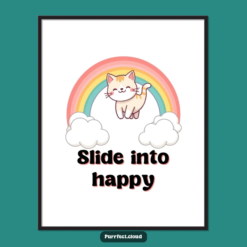 Funny Rainbow Sliding Cat Poster - Bring Joy to Your Walls