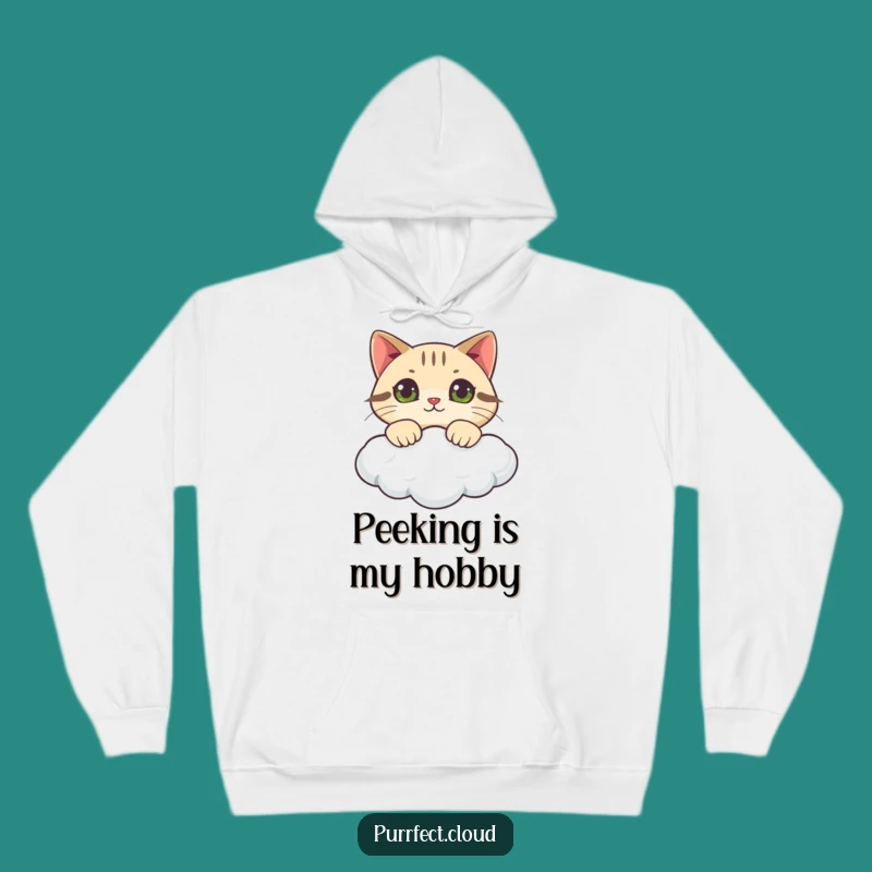 Funny Curious Cat Cloud Hoodie: Cozy Feline Explorer Sweatshirt, Ultimate Funny Gift