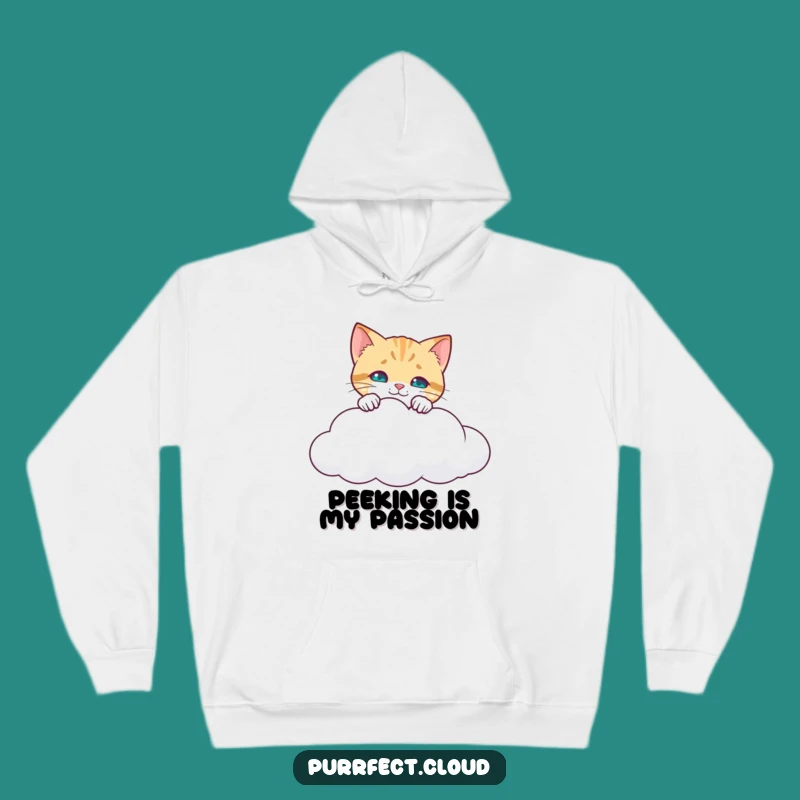 Funny Curious Cat Hoodie: Peeking Kitty Cloud Adventure - Cozy Funny Gift