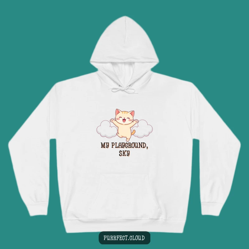 Funny Energetic Cat Cloud Hoodie: Joyful Leaping Feline, Cozy & Fun Gift