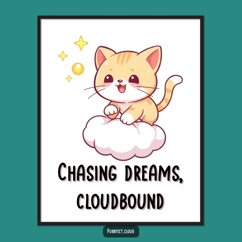 Free Printable Wall Art: Energetic Cat Orb Chase Poster Downloadable Decor