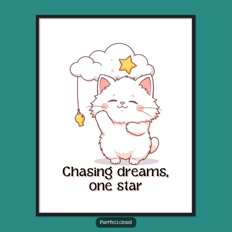 Funny Free Printable Wall Art: Fluffy Cat Star Dream, Downloadable Decor