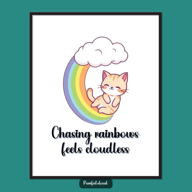 Free Printable Wall Art: Rainbow Sliding Cat, Funny Downloadable Art Gift