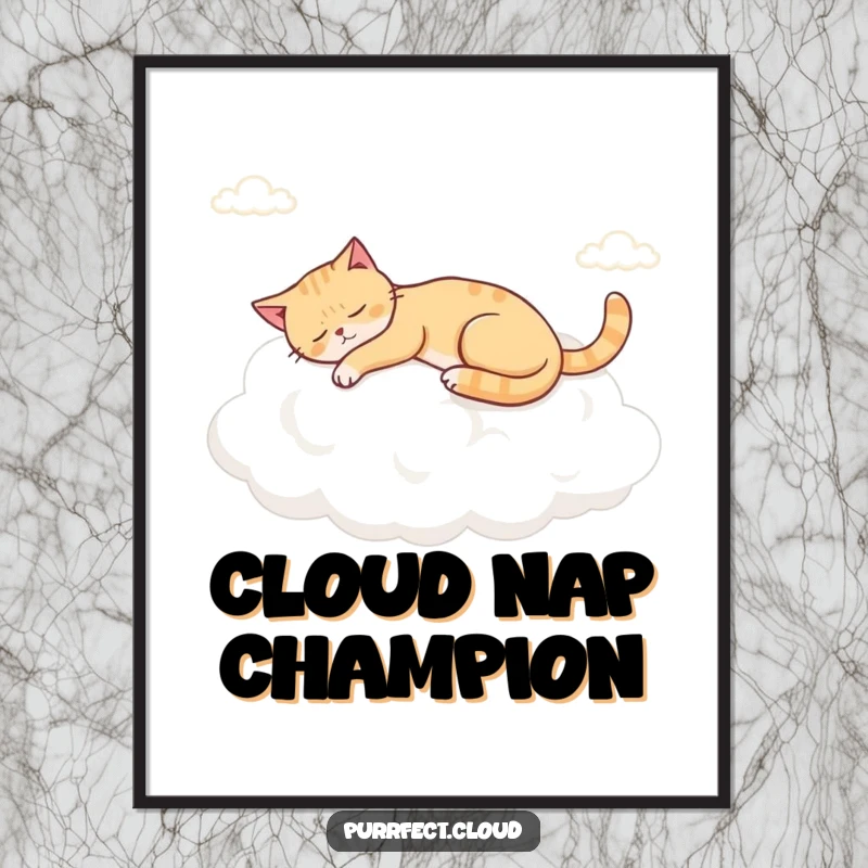 Funny Free Printable Wall Art: A cat peacefully napping on a large, fluffy cumulus cloud, perfect for decor.
