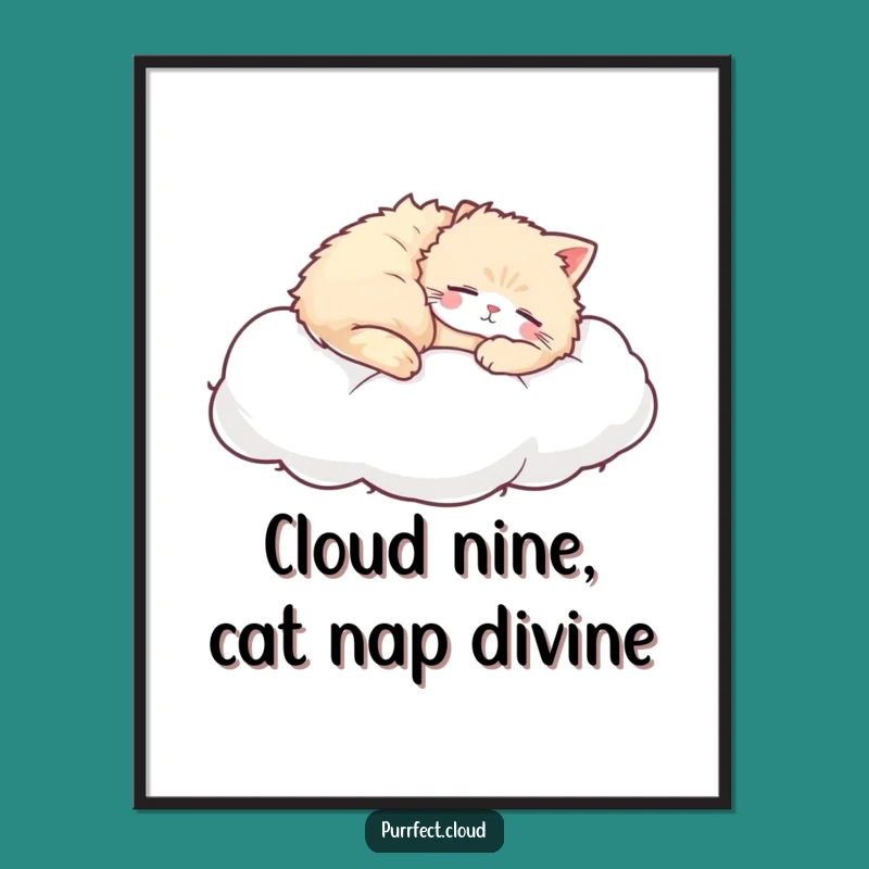 Free Printable Napping Cat Art: Peaceful Cloud Dreamy Downloadable Decor