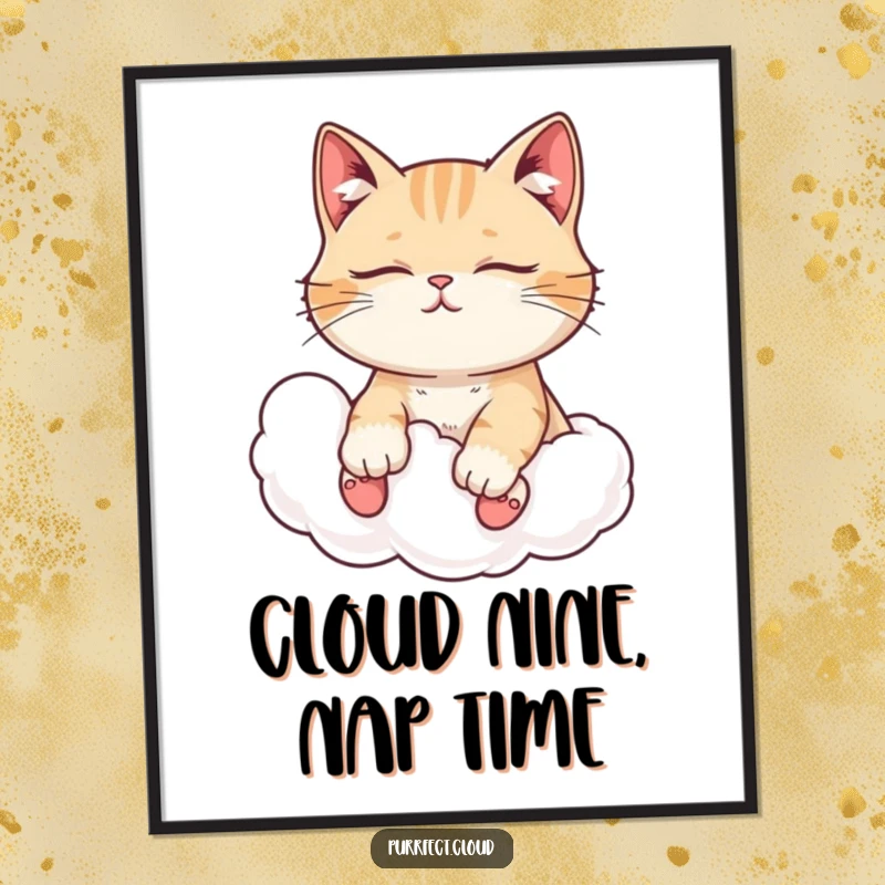Funny Free Printable Wall Art: A cat with closed eyes rests peacefully, completely enjoying a gentle cloud ride.