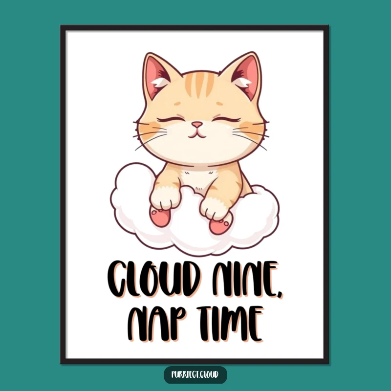 Free Printable Wall Art: Peaceful Cat Cloud Nap Funny Downloadable Decor