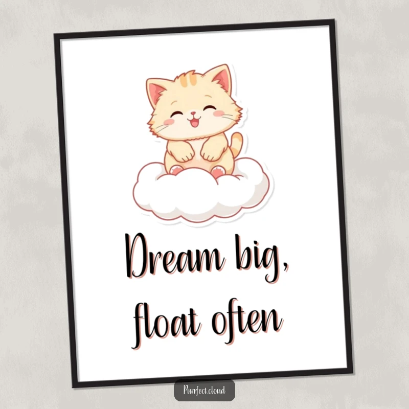 Funny Free Printable Wall Art: A fluffy cat joyfully bouncing on a soft cloud, perfect for humorous home decor.