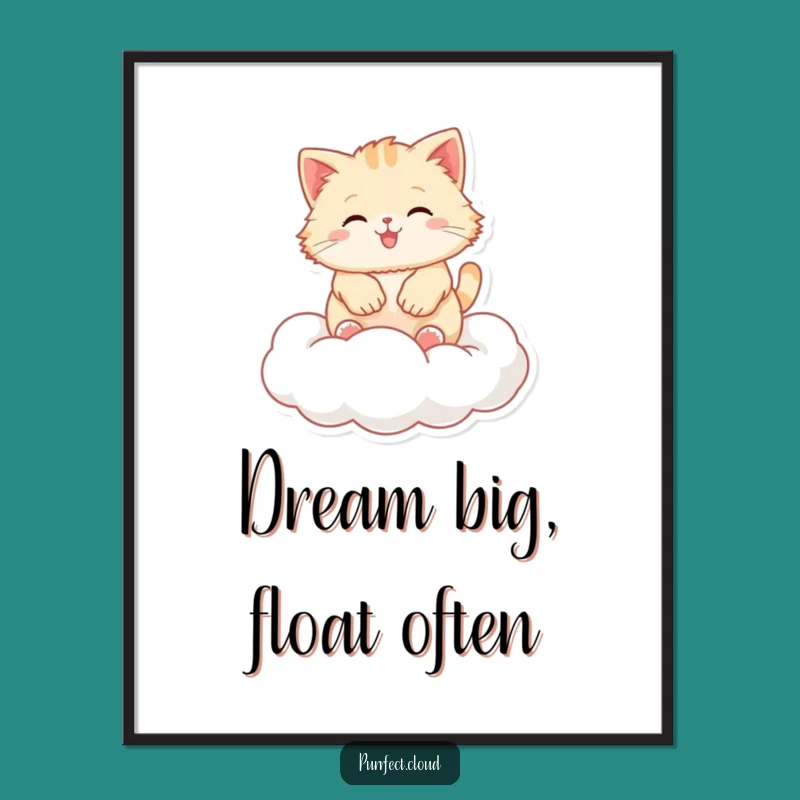 Funny Free Printable Wall Art: Cat Bouncing on Cloud - Humorous Downloadable Art