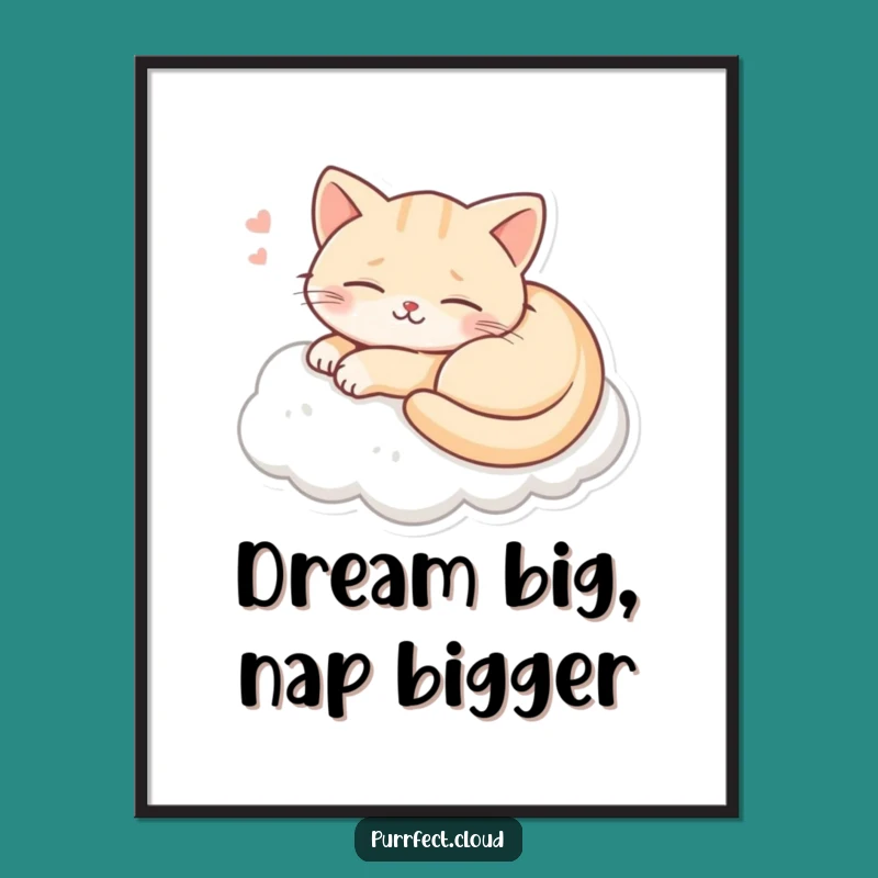 Free Printable Wall Art: Happy Cat Dreamer, Cloud Nap, Hilarious Downloadable Art Gift