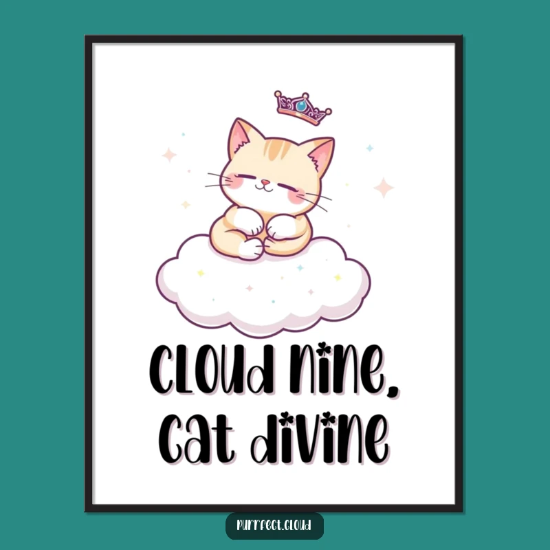 Free Printable Royal Cat Wall Art - Sparkly Cloud Decor Downloadable