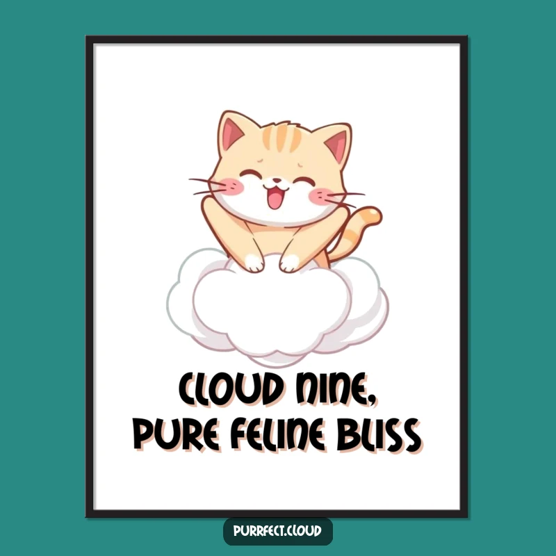 Free Printable Wall Art: Adorable Cat Cloud Bounce Poster Downloadable Decor