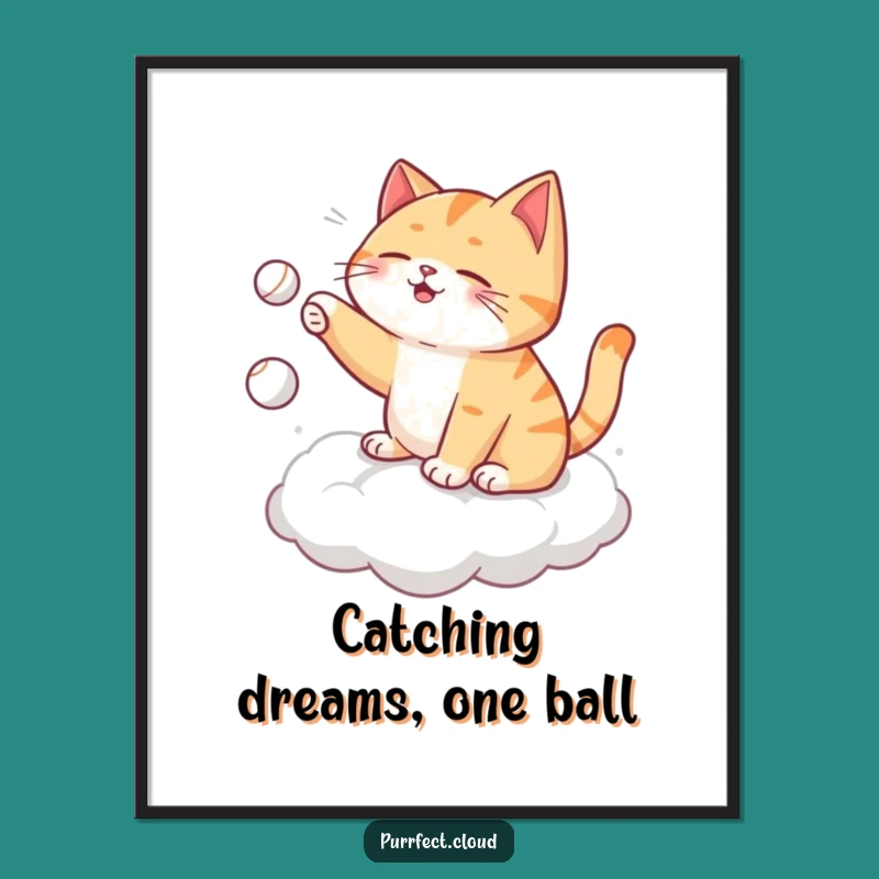 Free Printable Wall Art: Cat Playing Fetch Funny Downloadable Decor