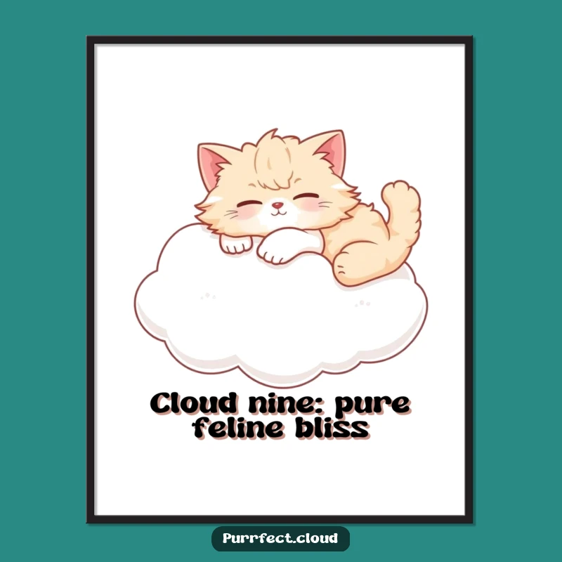 Free Printable Wall Art: Peaceful Cat Cloud, Serene Funny Downloadable Decor