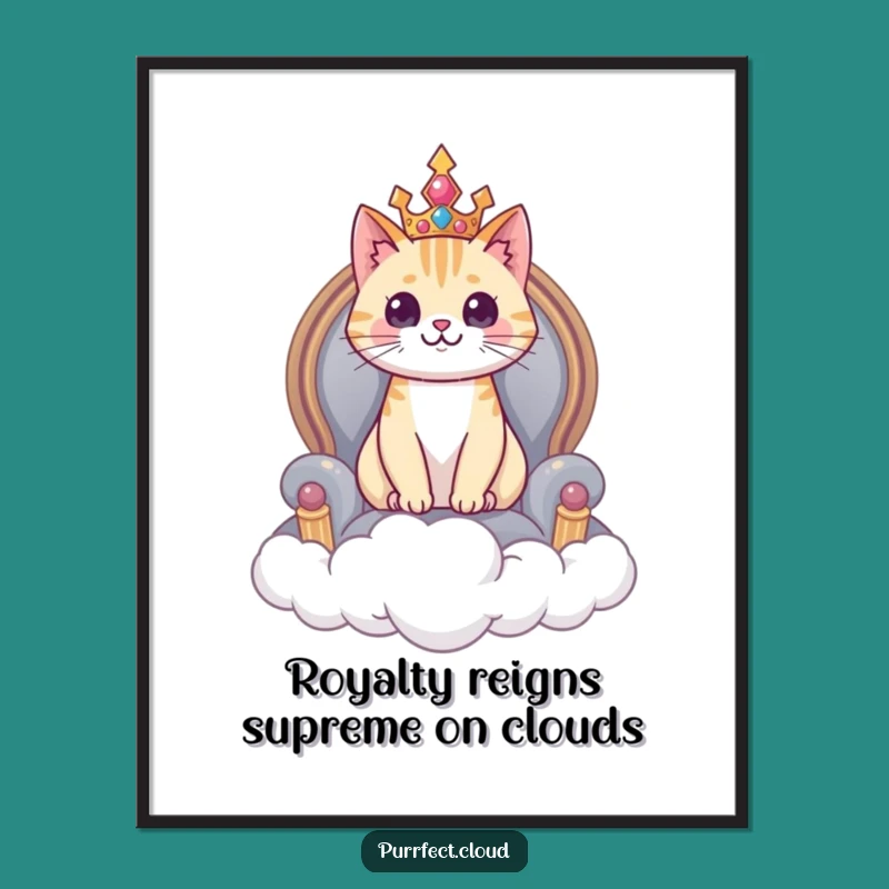 Free Printable Wall Art: Regal Cat Cloud Throne, Funny Downloadable Art Gift