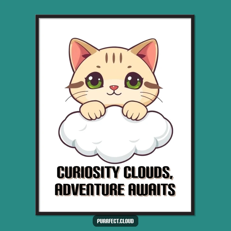 Free Printable Wall Art: Whimsical Cat Cloud Peek Poster Downloadable Decor