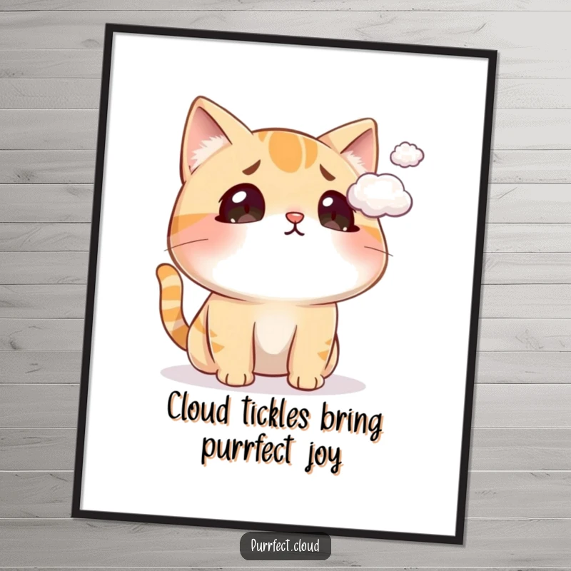 Funny Free Printable Wall Art of a cat's surprised reaction to a tiny cloud tickling its nose, charming downloadable art.