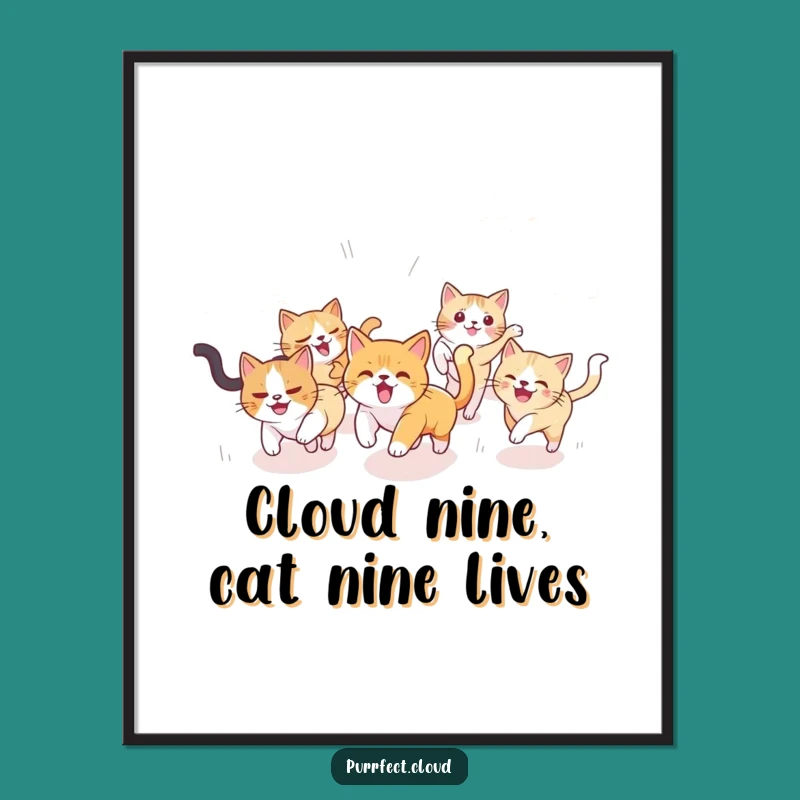 Funny Free Printable Cat Wall Art: Whimsical Sky Chase Downloadable Home Decor