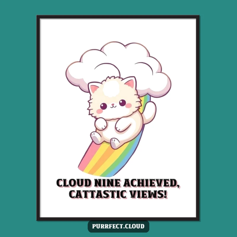 Funny Free Printable Wall Art: Rainbow Cat Cloud Scene - Quirky Downloadable Decor
