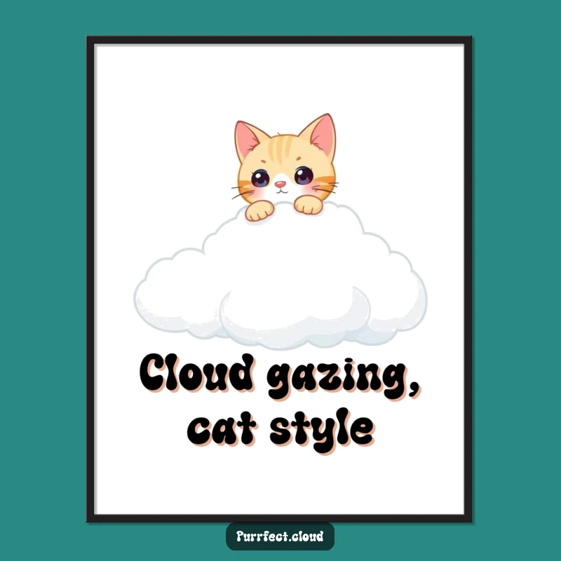 Intriguing Free Printable Wall Art: Curious Cat Cloud Gazer Downloadable Art